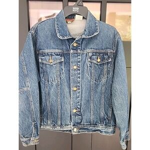 Vintage 80s Womens Large Sergio‎ Valente Trucker Denim Jean Jacket Brass Button